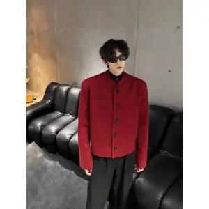 남성용 팬츠 가을 봄 숏 정장 코트 재킷 패드 칼라 스탠드 와인색 패피3