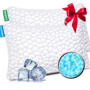 쿨링 베개 퀸 사이즈 세트 2개, 수면을 위한 조절 가능한 침대 베개, 고급 파쇄 메모리 폼 2팩, 측면, 등, 배 쪽, 쪽 잠자는 사람을 부드럽고 지지력 있는 단단한 뜨거운 선물