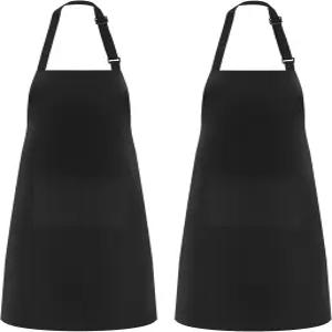 NLUS 2팩 주방 조리용 앞치마 남성 여성용 포켓 2개가 있는 조절 가능한 빕 소프트 셰프 앞치마(블랙 2개)