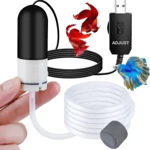 미니 수족관 에어 펌프 5갤런 장식용 USB 조절식 어항 에어레이터 산소 튜브 + 스톤 파워 뱅크 포함