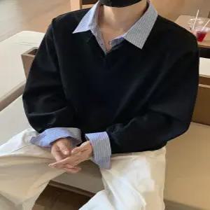 남친 가을 이너 캐주얼 페이크 투피스 셔츠 칼라 긴팔 헨리 레이어드 패피3