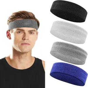 남녀용 BIDEX 4팩 스웨트밴드 스포츠 헬스장 러닝 농구 운동용 코튼 테리 헤드밴드
