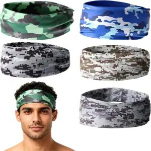 남성용 카모 스웨트밴드 5팩 스포츠 머리띠 - 달리기 사이클링 축구 요가 일상 사용을 위한 수분 흡수 운동