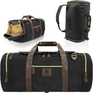 여행용 덴사타 더플백 50L 캔버스 빈티지 여행 가방 신발칸 남성용 오버나이트백 (블랙)