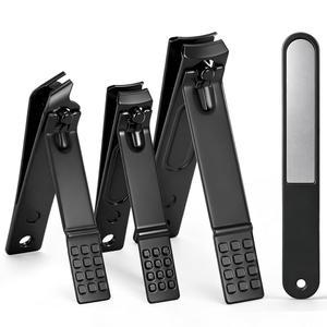 남녀, 가정 및 여행용 4피스 블랙 스테인리스 스틸 손톱깎이 세트, 각도가 있는 발톱깎이 네일 파일이 울트라 샤프