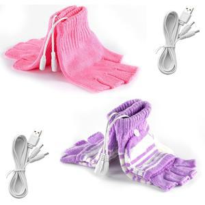 Fpxnb 남녀용 USB 온열 장갑 2켤레, 2.0 전동 스트라이프 발열 패턴 니트 울 디자인 겨울 선물