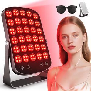 레드 라이트 테라피 패널, 460 / 590 660 850nm 4색 조명 모드, 120개의 LED 얼굴 적외선 장치와 조명이 있는 메이크업 미러, 타이머, 얼굴, 신체, 를 위한 휴대용