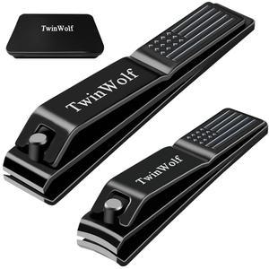 트윈울프 네일 클 세트, 아메리칸 플래그 패턴 핸들에 의한 매우 날카로운 튼튼한 손톱 및 발톱 , 내장 파일 스테인리스 스틸 커터, 블랙, 2팩