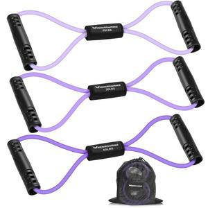 RENRING 그림 8 손잡이가 있는 피트니스 저항 밴드 - 팔과 어깨 스트레칭을 위한 운동 튜브 세트 3개, 여성과 남성을 로프 8단어 탄력성