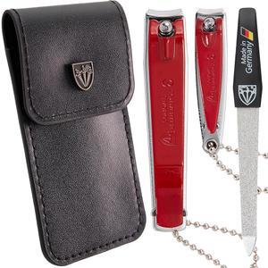 3 Swords 독일 u2013 브랜드 품질 손톱깎이, 매니큐어, 페디큐어 네일 케어 바이 메탈 파일 및 케이스, 레드 에디션