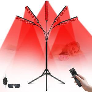 얼굴용 촐라 레드 라이트 테라피, 스탠드가 있는 5헤드 적외선 테라피 장치, 전신용 밝기 660nm 및 850nm 근적외선 5단계 조절 가능, 여성용 근육 선물