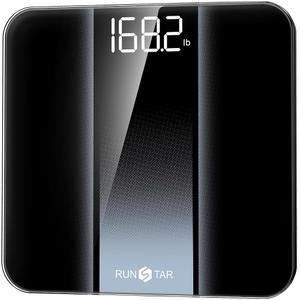 고정밀, 투명 LED 백라이트 디스플레이로 체중을 측정하는 런스타 디지털 욕실 저울, 6mm 강화 유리, 400파운드, 실버로 정확한 저울