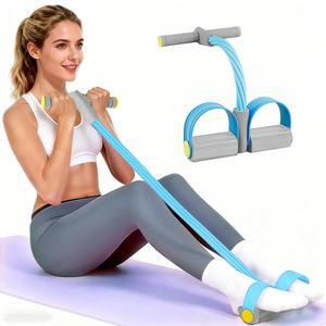 핸들이 있는 페달 저항 밴드, 내구성이 뛰어난 6튜브 다기능 천연 고무 발 복부, 허리, 팔, 다리용 피트니스 밴드(파란색)