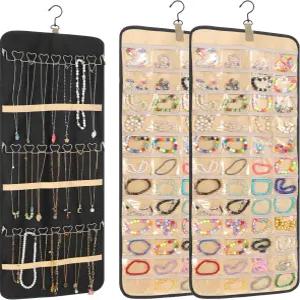 48개의 포켓과 30개의 목걸이 후크가 있는 옷장용 호퍼메 2팩 양면 걸이식 보석 정리함 귀걸이 반지 팔찌