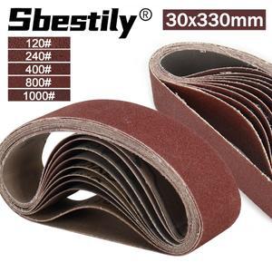 샌딩 벨트 30x330mm 120-1000 그릿 전기 머신 액세서리 부드러운 금속 목재 돌 연마용 10개팩