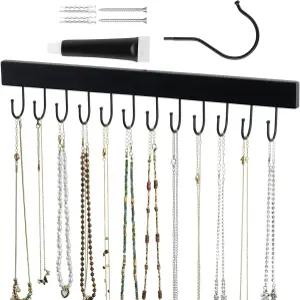 제도디어 목걸이 정리함 벽걸이 12개의 조절 가능한 후크가 있는 나무 자가 접착 주얼리 행거 목걸이용