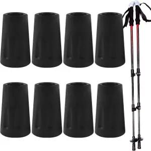 8개의 트레킹 폴 팁 교체 보호대 워킹 스틱용 고무 액세서리 발 하이킹 대부분의 표준 폴(블랙)에