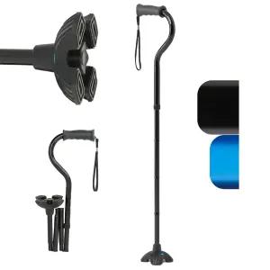 메드라인 오프셋 접이식 지팡이 쿠션 젤 손잡이가 있는 4점 베이스 최대 350파운드 검은색 지원