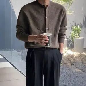 니트 춘추 캐주얼 남성용 상의 라운드 긴팔 솔리드 카디건 스웨터 패피3