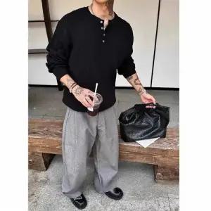 남자 니트 빈티지 이너 가을 스트라이프 코트 상의 스웨터 헨리넥 패피3