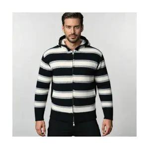 니트 캐주얼 남자 스트라이프 빅사이즈 코트 후드 점퍼 패피1