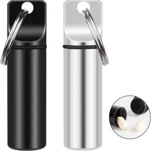 2팩 작은 포켓 알약 상자 열쇠고리 휴대용 미니 알루미늄 합금 정리함 케이스 용기 방수 금속 홀더 야외