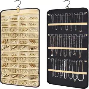 블룸 행잉 주얼리 정리함-48 포켓 양면 정리함 및 목걸이 보관 옷장 귀걸이 홀더 벽 문 여성용 크리스마스