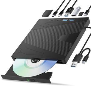 노트북용 Taopjwr 외장 CD/DVD 드라이브, 7-in-1 DVD 드라이브 USB 3.0 및 Type-C 휴대용 CD 버너 디스크 Latptop PC Windows XP /7 /8 /10, Linux MacOS와 호환됨
