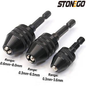 STONEGO 1PC 열쇠가 없는 0.3-3.6mm0.3-6.5mm0.6-8.0mm 드릴 척 14 육각 섕크 어댑터 변환기 빠른 변경