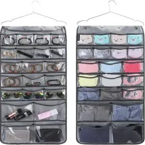 42개의 투명 포켓이 있는 보우 양말 속옷을 위한 보석 메이크업 보관 옷장 정리용 ANZORG 양면 걸이 정리함