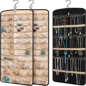 빈크림 2팩 걸이식 주얼리 정리함 보관함 39개 포켓 30개 목걸이 후크 양면 벽걸이 귀걸이 홀더 팔찌