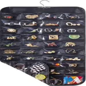 80개의 주머니가 있는 옷장용 꽃걸이 보석 정리함 및 보관함 여성 선물용 귀걸이 걸이 홀더 벽 도어 블랙