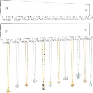 밀리러브 아크릴 목걸이 홀더 2팩 벽걸이 정리함 팔찌 반지 및 뱅글 디스플레이용 12개의 고리가 달린 보석