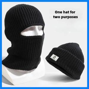 2 in1 겨울 마스크 비니 모자 따뜻한 니트 발라크라바 모자 방풍 솔리드 풀 페이스 스키 보닛 전술 사이클