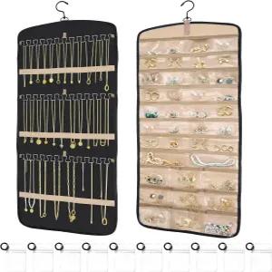 옷장용 걸이 주얼리 정리함 귀걸이 목걸이 벽/문고리용 양면 보관함 고리가 달린 홀더 10개의 밀봉된 가방