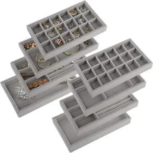 야룽 8팩 벨벳 주얼리 트레이 서랍 삽입 정리 귀걸이 및 반지 보관 팔찌 디스플레이용 분할 홀더 목걸이
