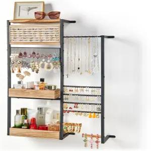 핀조베코 걸이식 주얼리 정리함 벽걸이 목걸이용 대형 홀더 팔찌 귀걸이 반지 시계 메이크업 및 향수(블랙)