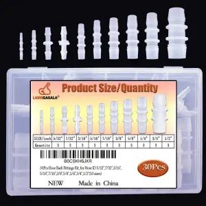 30개 플라스틱 호스 바브 피팅 모음 10가지 크기의 동일한 철조망 파이프 커넥터 어댑터 유니온 스플라이서