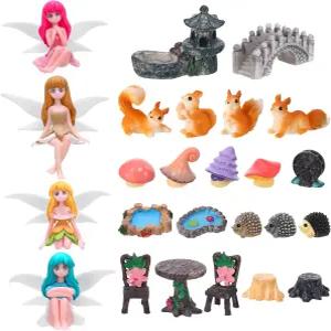 GGSTDUP 요정 정원 액세서리 25개 - 미니어처 장식 풍경 미니 피규어 동물 식물 가구 세트 DIY 테라리움