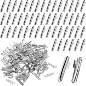 100개 스테인리스 스틸 탄성 코드 크림프 엔드 하프 커버 잠금 패스너 마스크 바인딩용 스트링 철조망용