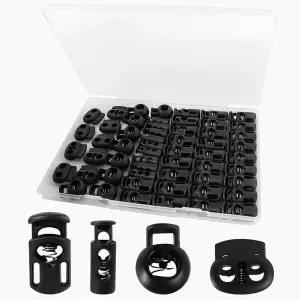 쿼다피 60팩 4사이즈 플라스틱 코드 잠금장치 스프링 토글 스토퍼 포함 끈 클립 그리기 드로스트링용