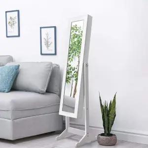 HOMGX 우드 스탠딩 주얼리 캐비닛 거울이 있는 아무어 정리함 보관함(화이트)