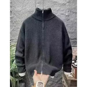 남친 니트 집업 양두 지퍼 하이넥 배색 골지 가디건 원픽1