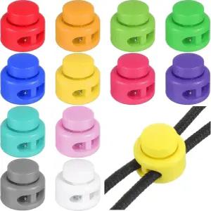 AOZUO 12PCS 다양한 색상의 플라스틱 코드 잠금 장치 스프링 스토퍼 슬라이딩 패스너 버튼 드로스트링