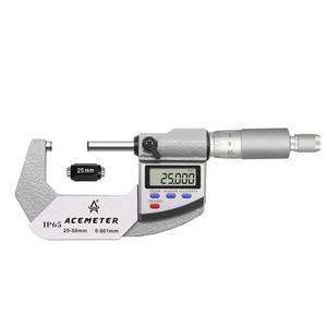 ACE미터 디지털 마이크로미터, 인치/메트릭, 래칫 스톱, 1-2인치(25-50mm) 범위, 0.00005인치(0.001mm) 해상도, 대형 스크린 표준 스톱으로 IP65 사양
