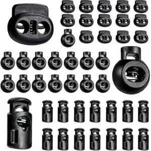 Jneoace 45개 플라스틱 코드 잠금 엔드 스프링 스토퍼 드로스트링용 토글 가방 마스크 조정 의류 블랙