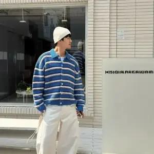 남친 가을 니트 카디건 스트라이프 굵은 패피3