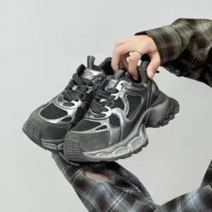 여사친 캐주얼 가을 메쉬 트래블화 가죽 스포츠 통굽 피규어 러닝화 패피3