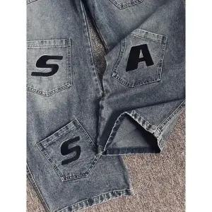 바지 남성 청 빈티지 멀티 자수 포켓 커프 워싱 패피1