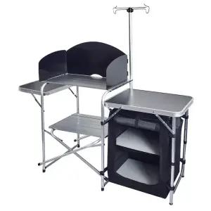 야외 캠핑용 이동식 주방 알루미늄 접이식 테이블 (천 캐비닛 포함)